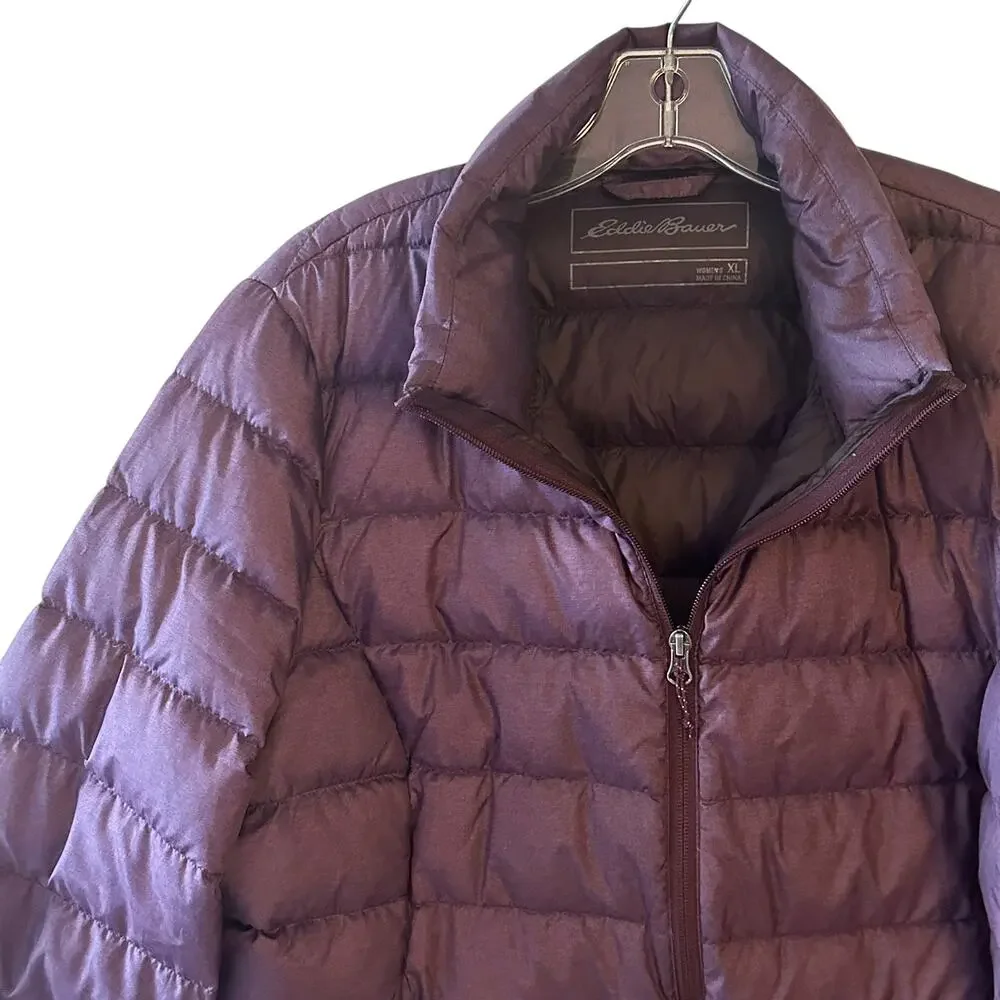 Eddie Bauer Down Coat Womens Size 1X Purple Quilted Ski Winter Outdoor Jacket